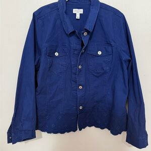 Studio Navy Blue Denim Style Jacket with Scalloped Embroidered Bottom XL